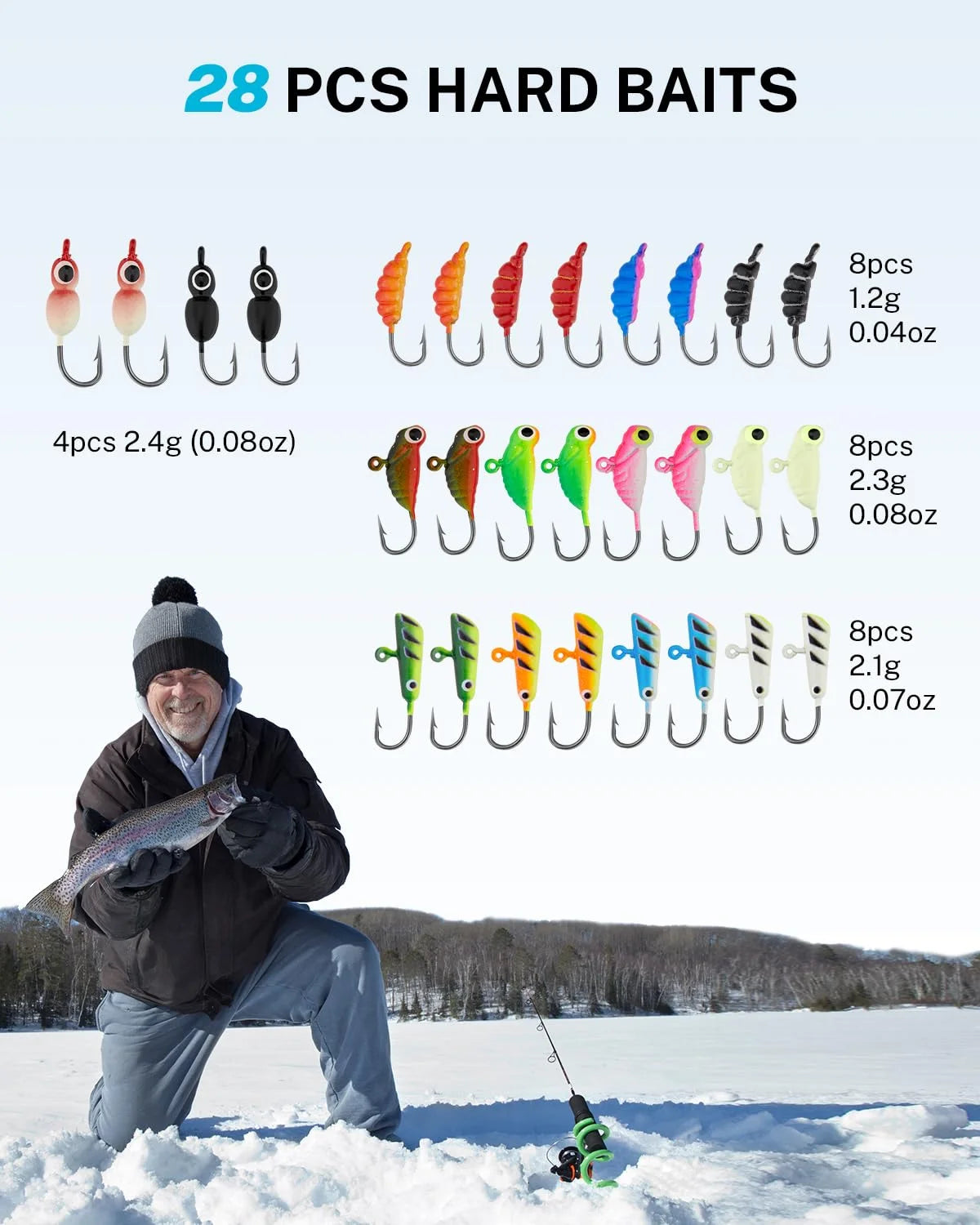 Kit de anzuelos para pesca en hielo Gonex, 62 piezas