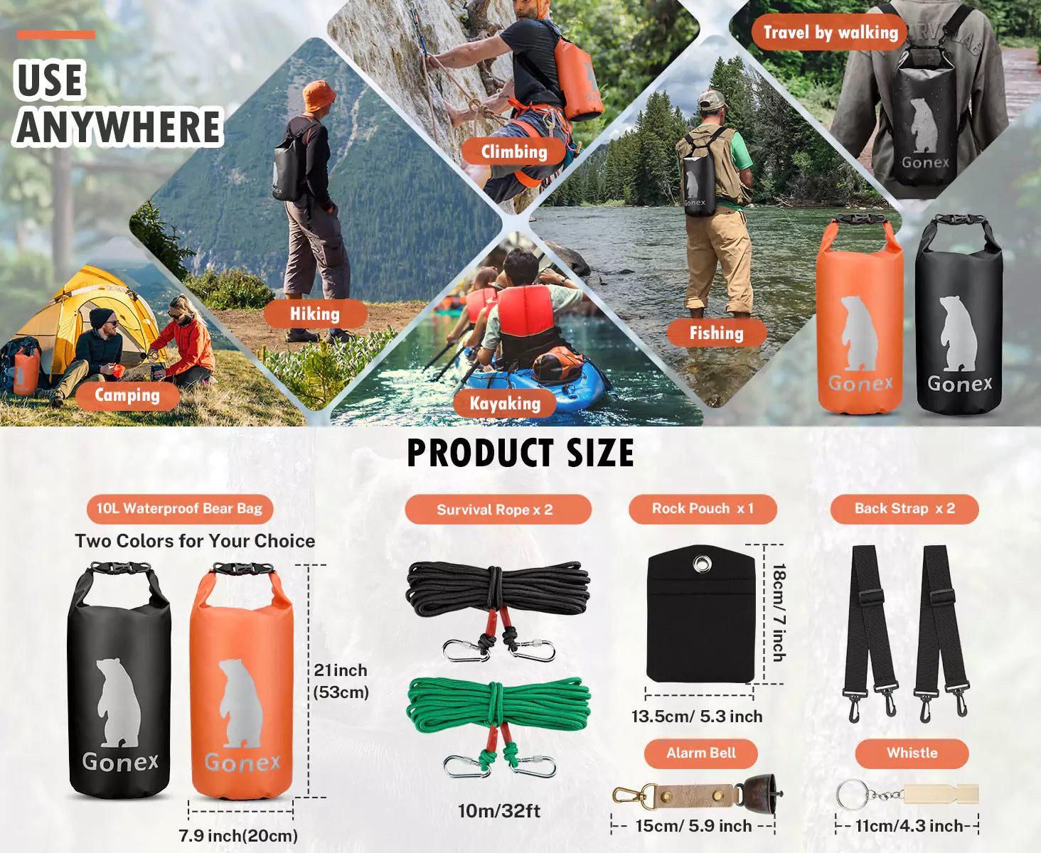 Gonex backpacking food bag applications and specifications