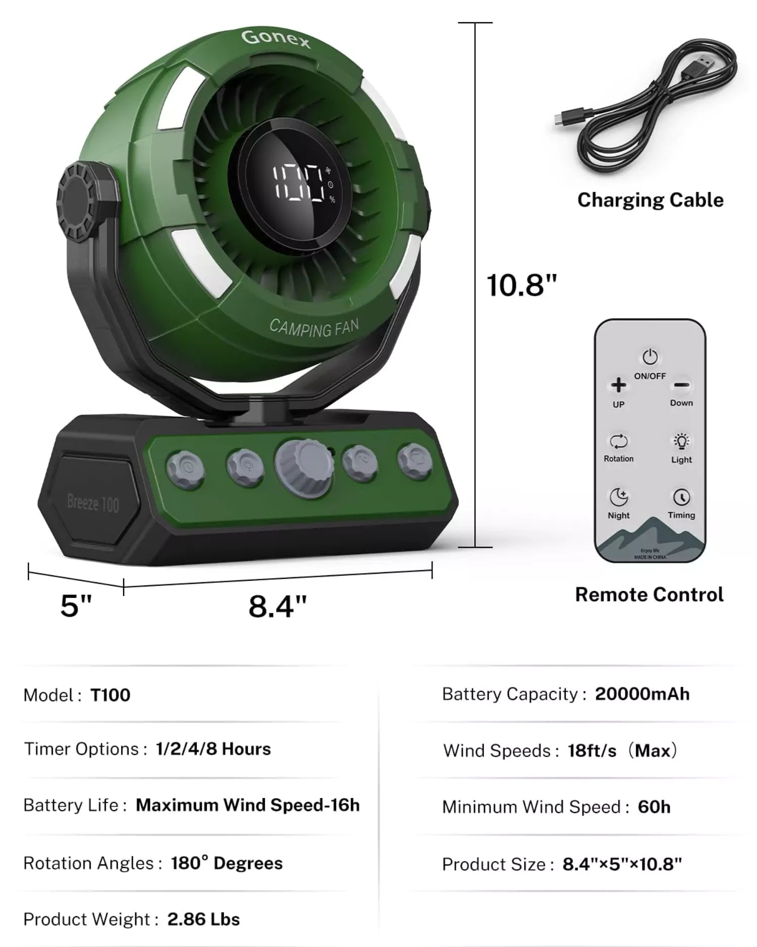 Gonex battery fan green color specifications