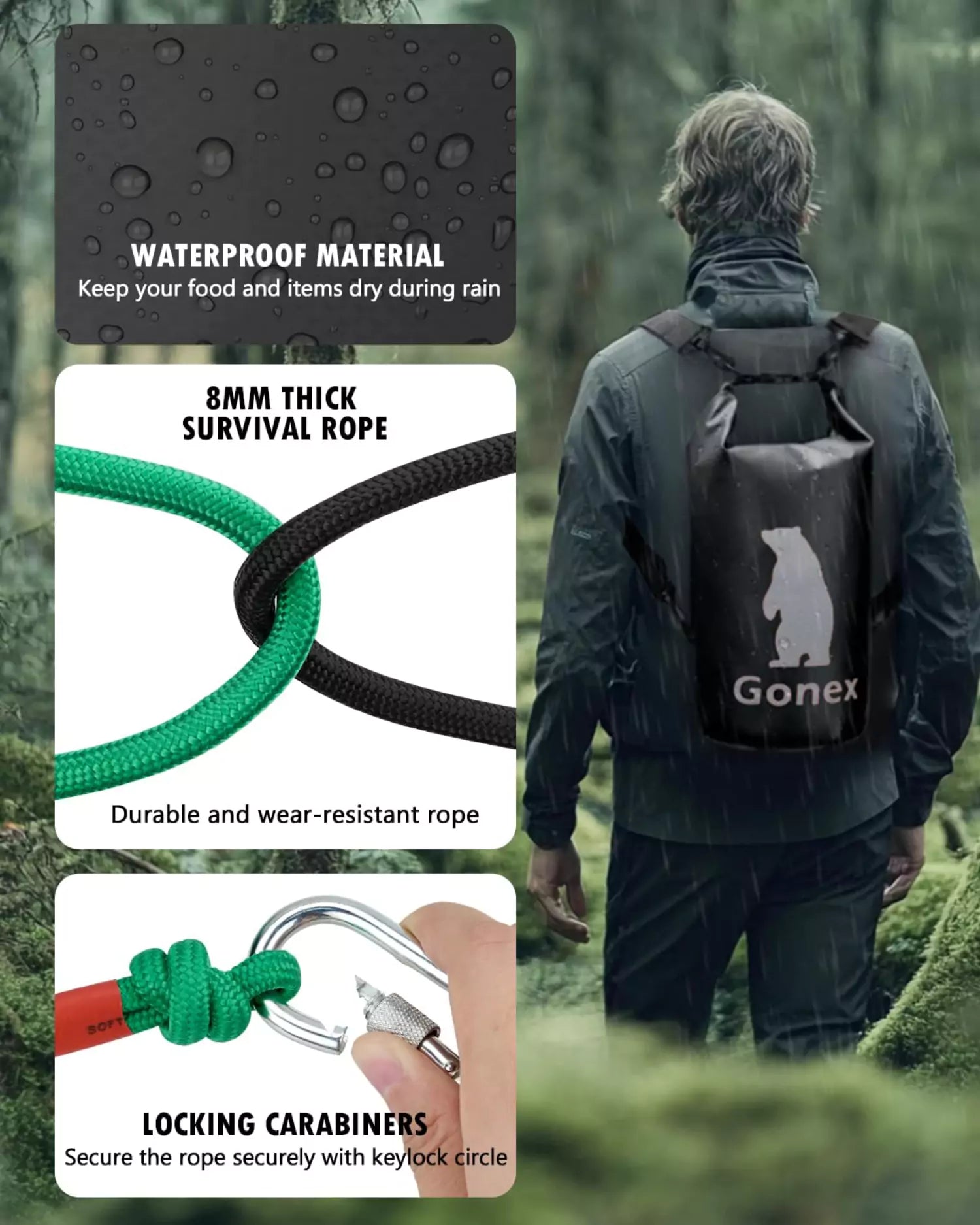 Waterproof material bear hang kit