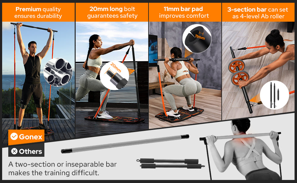 Gonex Portable Home Gym System with Gonex 2 Pcs 50lbs Resistance Bands  Special for Portable Home Gym