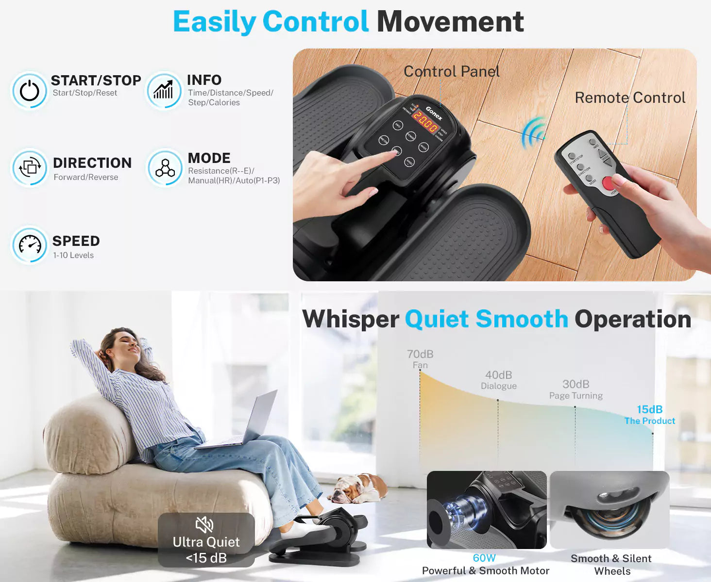 Easily control movement seated elliptical machine