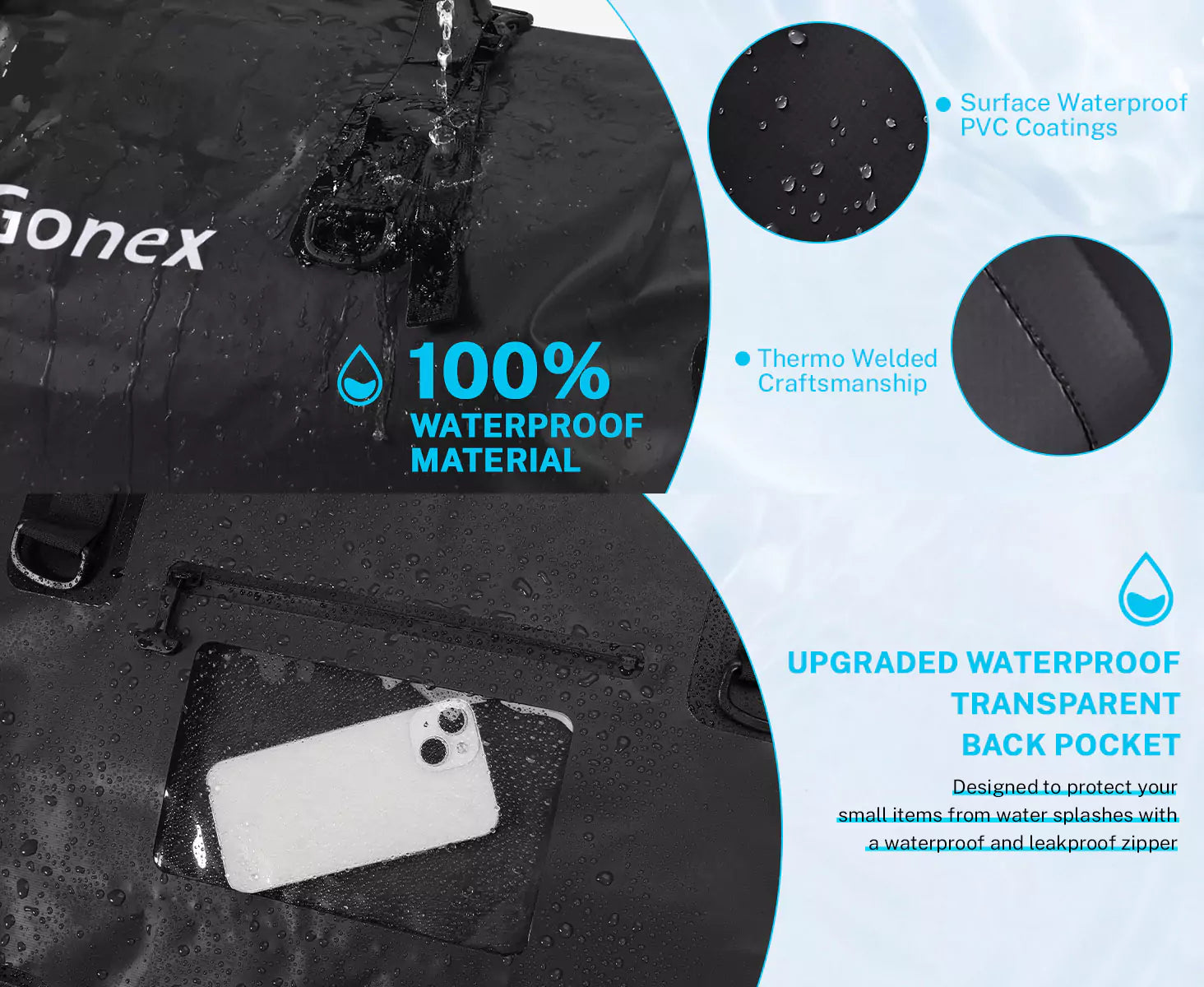 Gonex waterproof duffle bag details