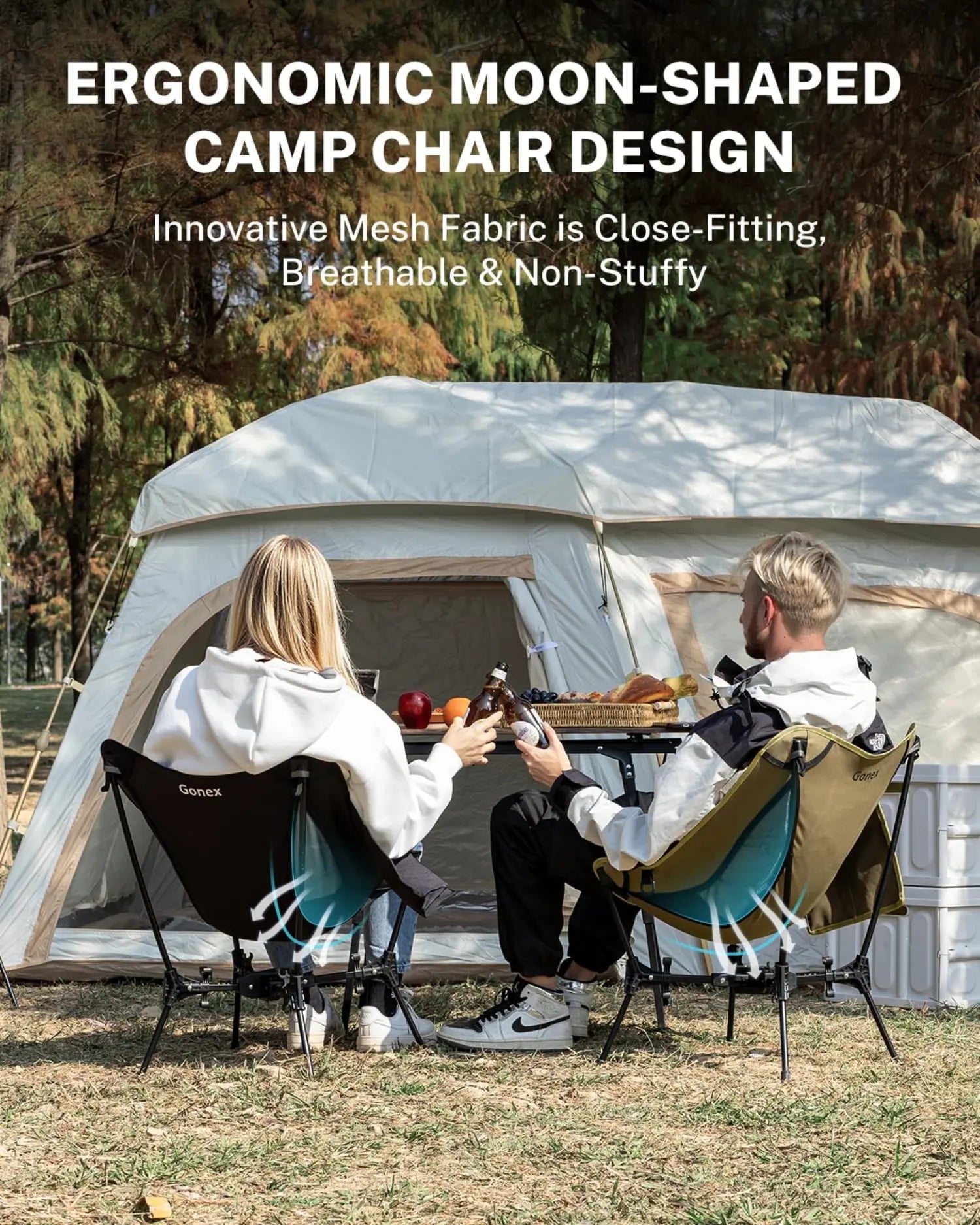 Ergonomic moon shaped design camp chair