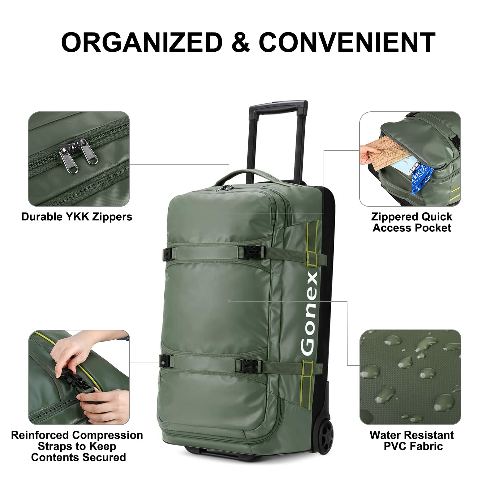 Waterproof luggage store with wheels