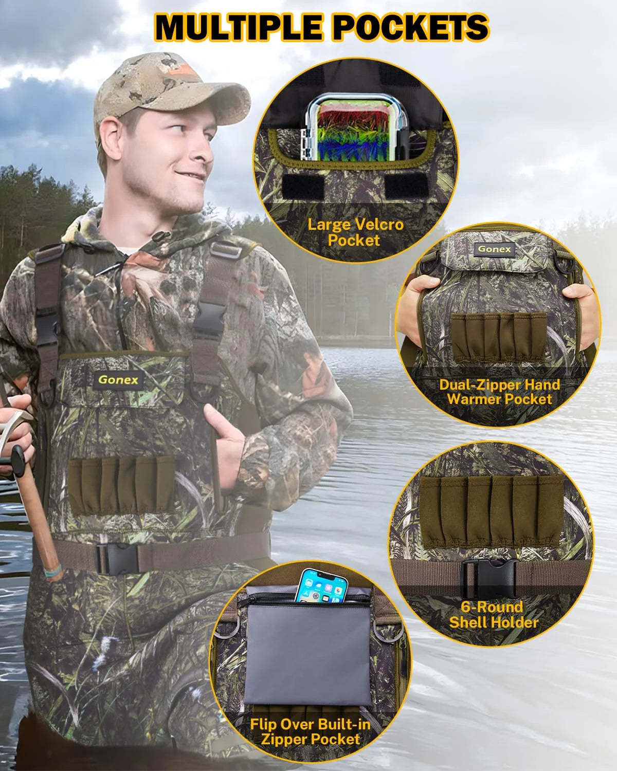 chest waders with multiple pockets