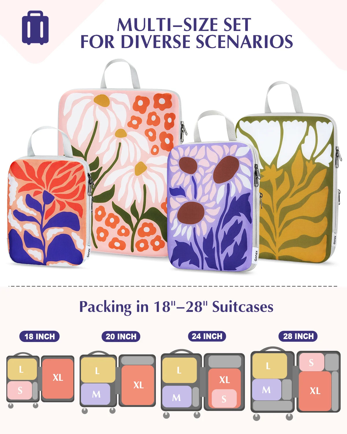 floral pattern packing cubes set