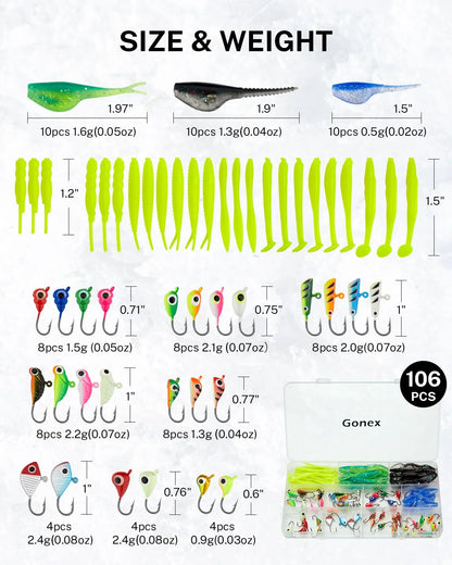 Gonex Ice Fishing Jig Kit 106 Pcs