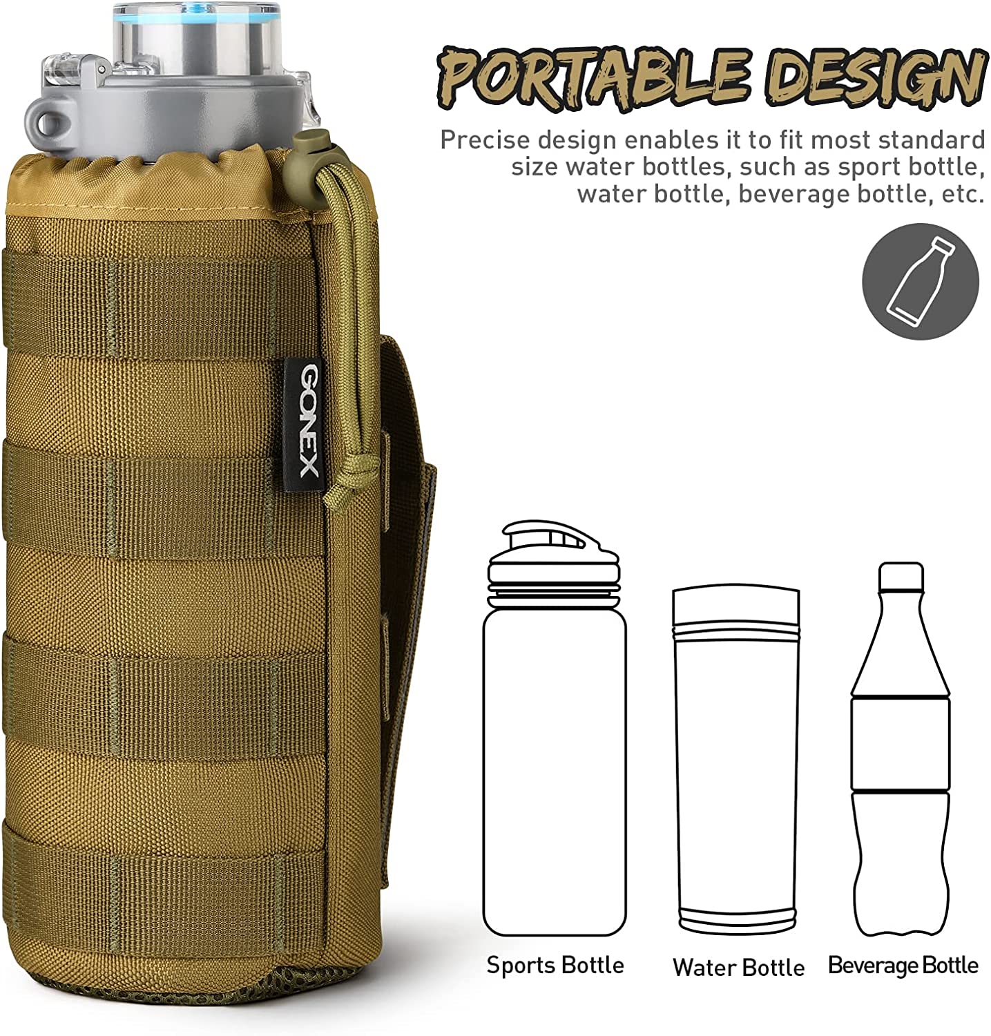 Gonex Tactical MOLLE Water Bottle Pouch, Drawstring Open Top & Mesh Bottom  Travel Water Bottle Bag Hydration Carrier