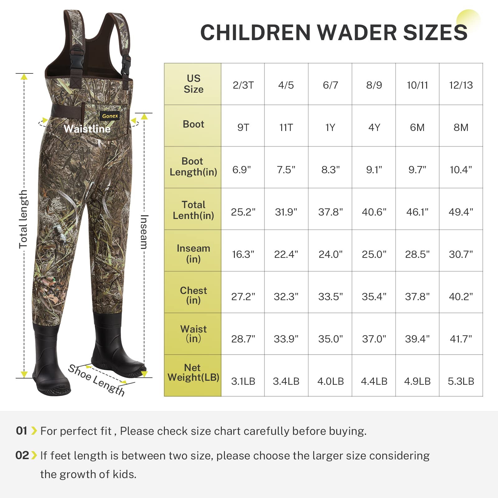 BASSDASH Kids Neoprene Chest Waders Bare Camo for Fishing Hunting with 600g  Insulated Rubber Boot Foot for Children Youth