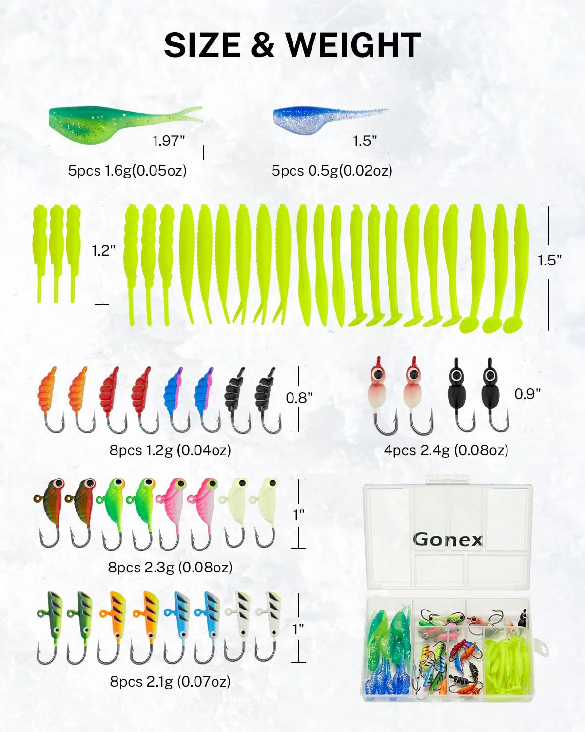 Kit de anzuelos para pesca en hielo Gonex, 62 piezas