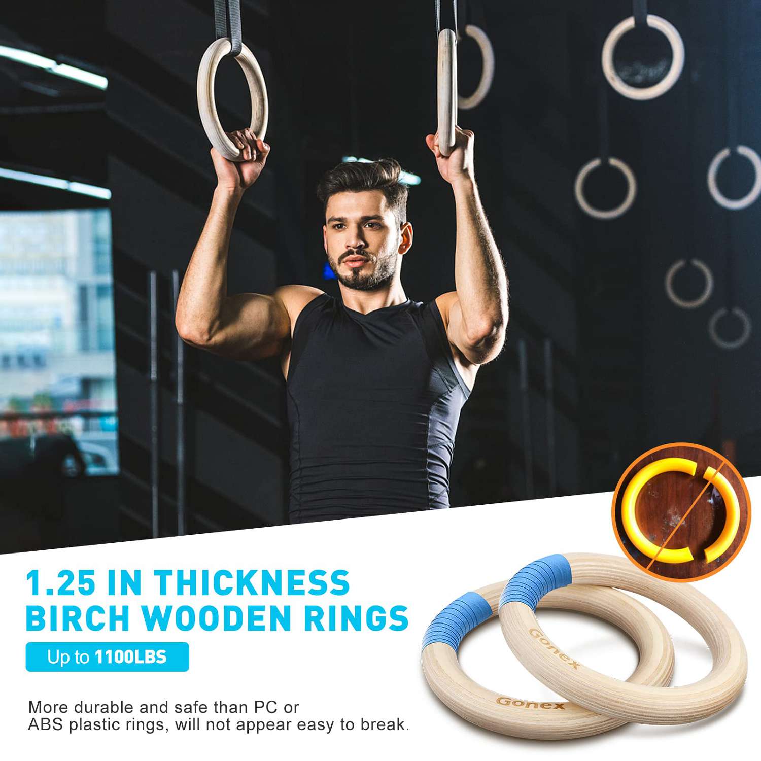 Amazon.com: Zingtto Wooden Gymnastic Rings with Adjustable Numbered Straps.  1.1'' Olympic Rings for Core Workout, Crossfit, Bodyweight Training. Home  Gym Rings with 8.5ft Exercise Straps and Workout Handles : Everything Else