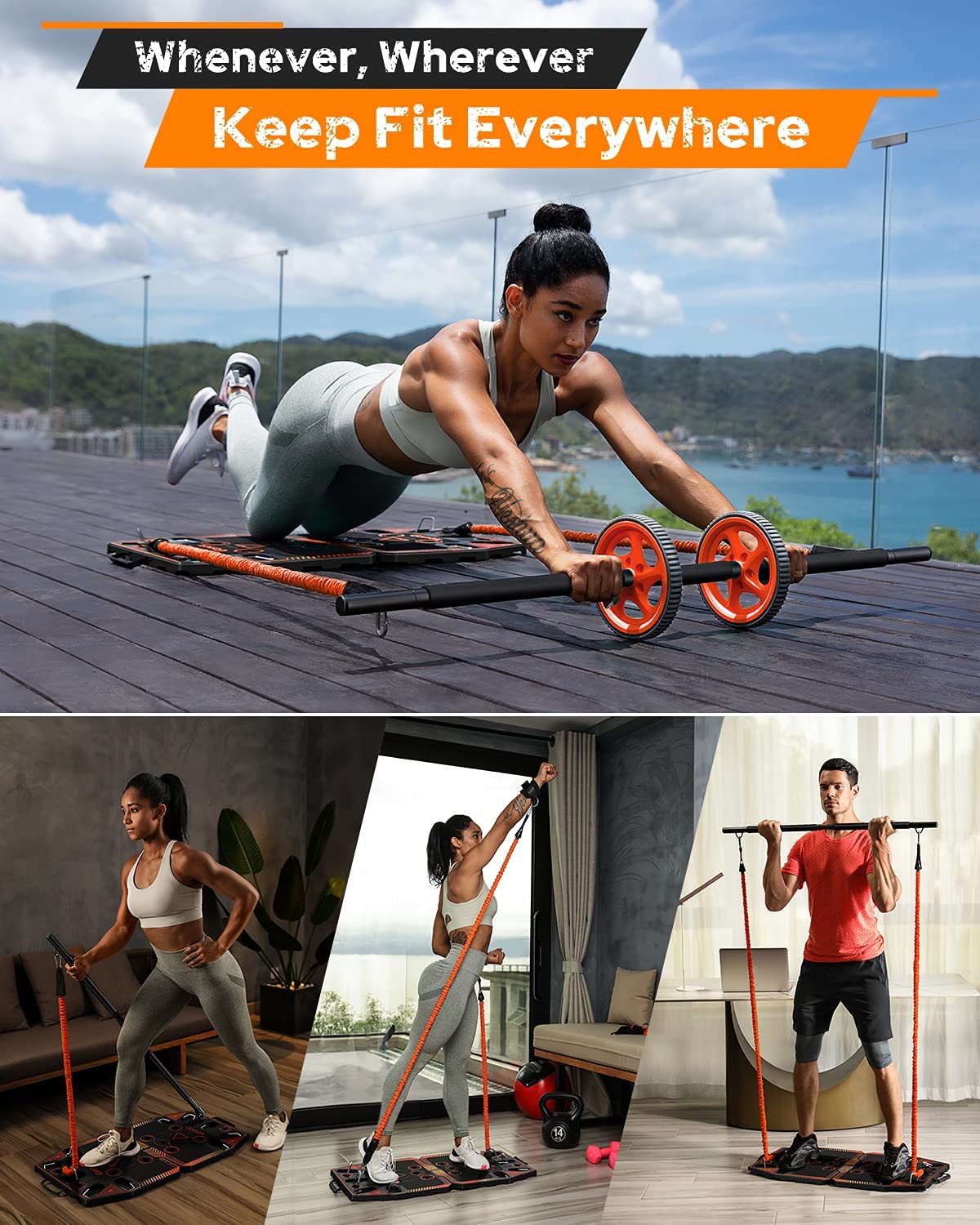  Customer reviews: Gonex Portable Home Gym Workout Equipment  with 14 Exercise Accessories Ab Roller Wheel,Elastic Resistance  Bands,Push-up Stand,Post Landmine Sleeve and More for Full Body Workouts  System,Orange