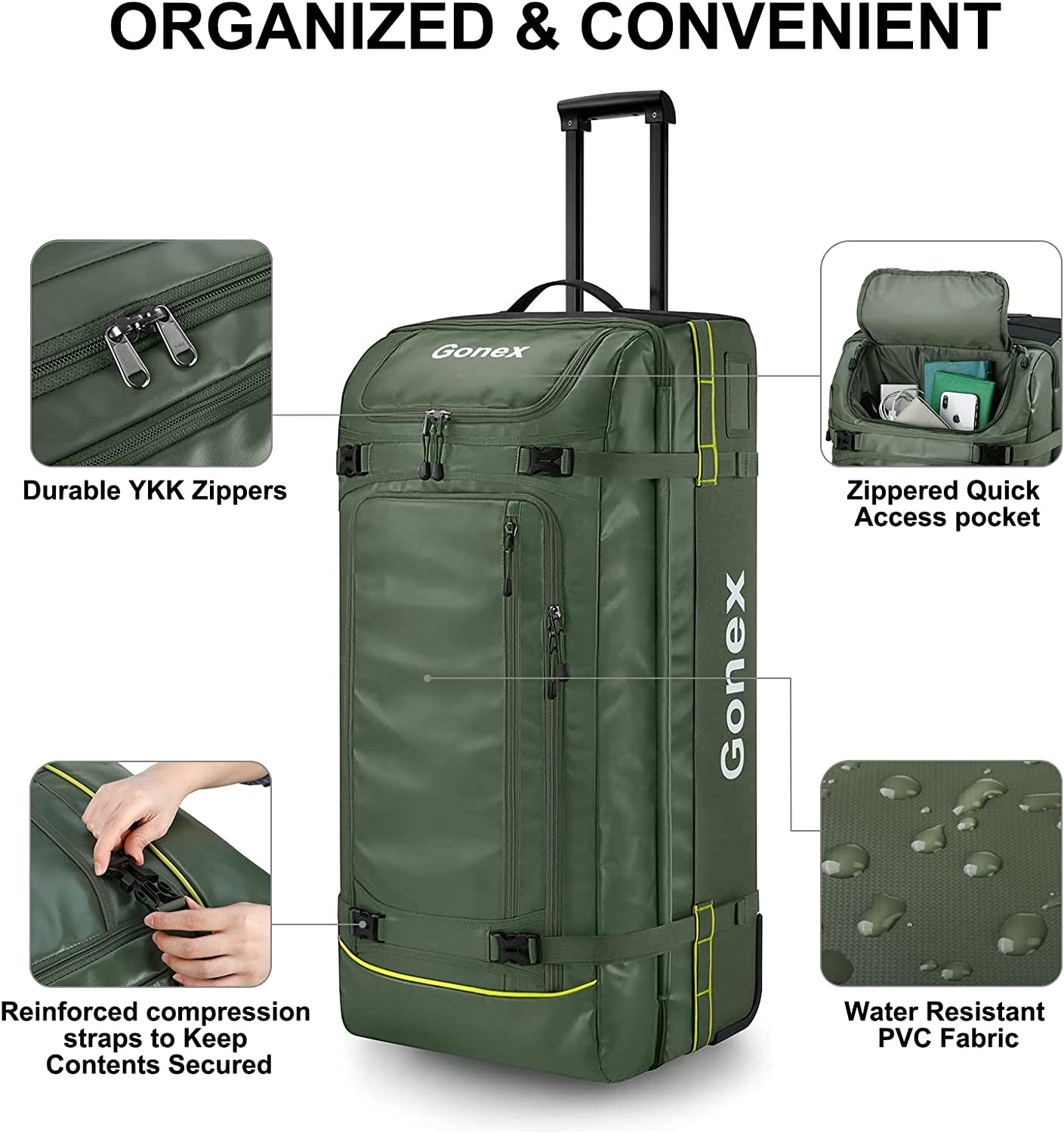 Gonex 33 Inch Rolling Duffle Bags With Wheels 