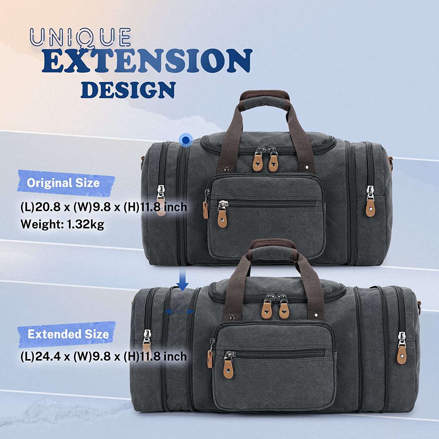 Gonex 50L Canvas Duffle Bag  Men's Weekender Bags for Travel